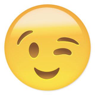 Winking Face Emoij Classic Round Sticker