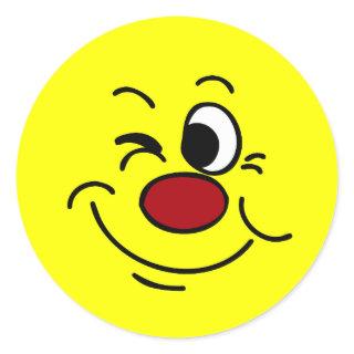 Winking Face Grumpey Classic Round Sticker