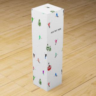Winter Alpine Skiers Ski Pattern  Wine Box