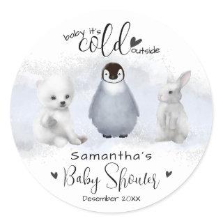 Winter animals Cold Outside Baby Shower Classic Round Sticker