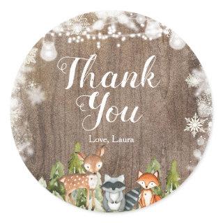 Winter Animals Snowflakes Baby Shower Thank you Classic Round Sticker