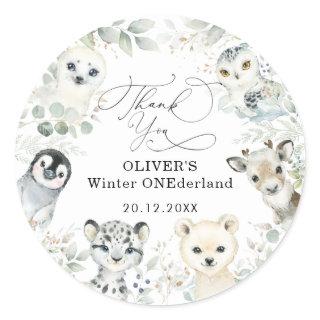Winter Arctic Animals Snowy Forest 1st Birthday Classic Round Sticker