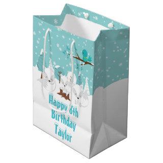 Winter Arctic Foxes Happy Birthday Medium Gift Bag