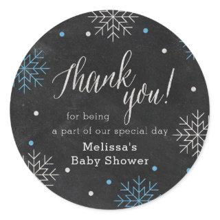 Winter Baby Shower Chalkboard Thank You Classic Round Sticker