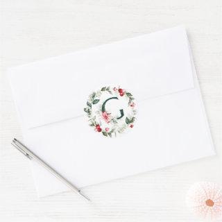 Winter Berries Monogram G Small Round Labels