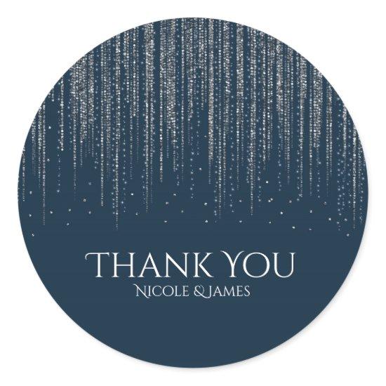 Winter Blue & Silver Sparkling Ice Lights Wedding Classic Round Sticker