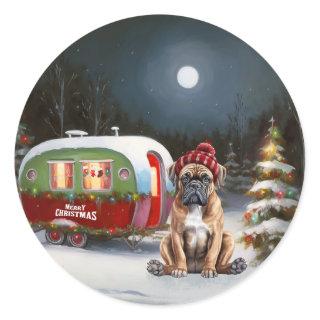 Winter Boxer Caravan Christmas Adventure Classic Round Sticker