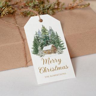 Winter Cabin Rustic Woodland Watercolor Christmas  Gift Tags