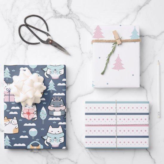 Winter Cats Fun Pastel Holiday Christmas  Sheets