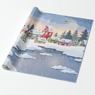 Winter Christmas landscape with snow-covered house