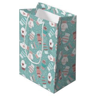Winter Christmas Mittens Pattern in Mint Medium Gift Bag