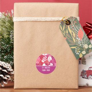Winter Christmas Mittens Pattern in Pink Classic Round Sticker