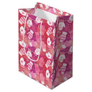 Winter Christmas Mittens Pattern in Pink Medium Gift Bag