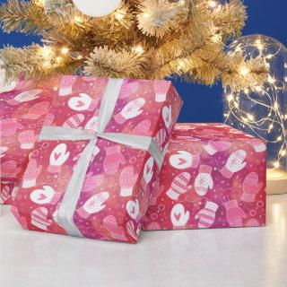 Winter Christmas Mittens Pattern in Pink