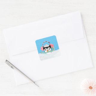 Winter Christmas Penguin Hot Chocolate Square Sticker
