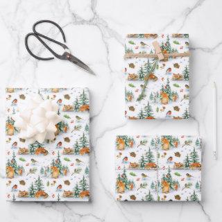 Winter Cozy Nature Fox Rabbit Birds Pine Cones   Sheets