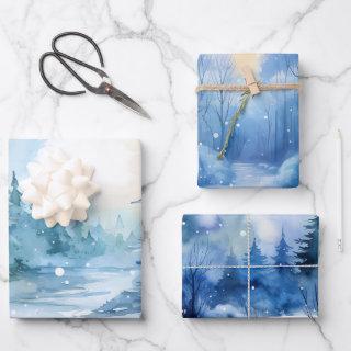 Winter Fairytale Snowy Winter Scene Blue and White  Sheets