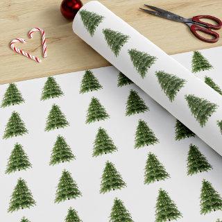Winter Forest Green Christmas Tree Pattern White