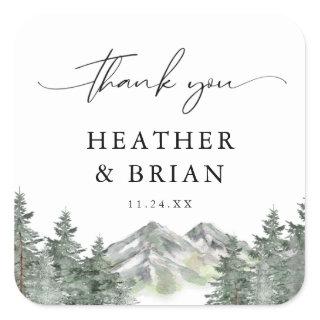 Winter Forest Outdoor MountainTheme Thank You Square Sticker