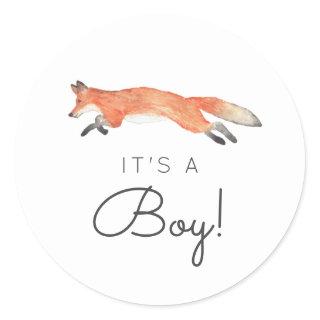 Winter Fox Baby Shower Classic Round Sticker