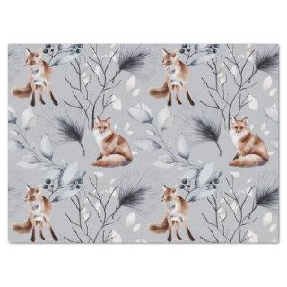 Winter Fox Botanical Watercolor Tissue Paper