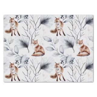 Winter Fox Botanical Watercolor Tissue Paper