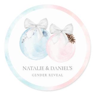 Winter Gender Reveal Baby Shower Classic Round Sticker