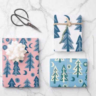 Winter Holiday Blue Trees Patterns Variety Gift  Sheets