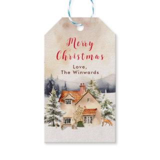 Winter Holiday Cottage Merry Christmas Gift Tags