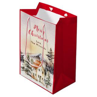 Winter Holiday Cottage Merry Christmas Medium Gift Bag