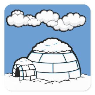 Winter IGLOO SNOW BLUE SKY WHITE CLOUDS CARTOON Square Sticker