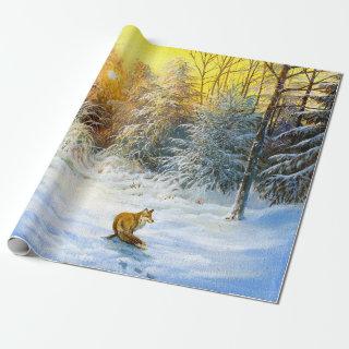 Winter landscape with a fox on a decline