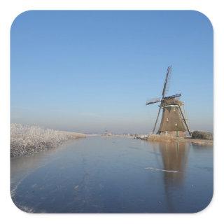 Winter landscape with windmill and ice square sticker
