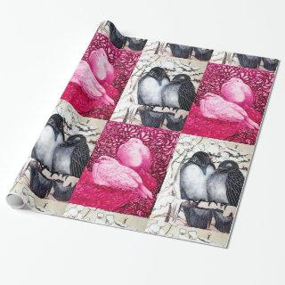 WINTER LOVE BIRDS AND WHITE DOVES IN PINK FUCHSIA