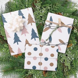 Winter Modern Boho Dots Trees Christmas Wrapping  Sheets