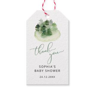 Winter nature green forest baby shower thank you  gift tags
