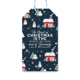 Winter Night Village Scene with Christmas Spirit Gift Tags