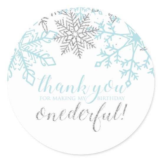 Winter Onederland Blue Silver Snowflake Favor Classic Round Sticker