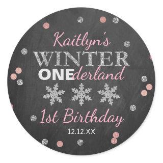 Winter ONEderland Chalkboard 1st Birthday Classic Round Sticker