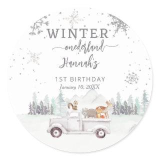 Winter Onederland First Birthday Favor Classic Round Sticker