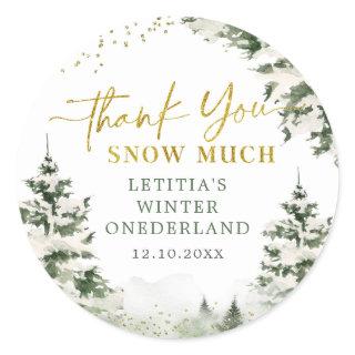 Winter Onederland Forest First Birthday Thank You Classic Round Sticker