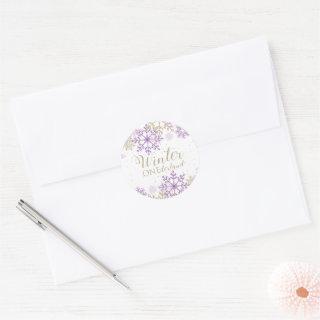 Winter Onederland Purple and Gold Snowflake Classic Round Sticker