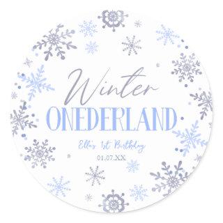Winter ONEderland Snowflake 1st Birthday Party Classic Round Sticker