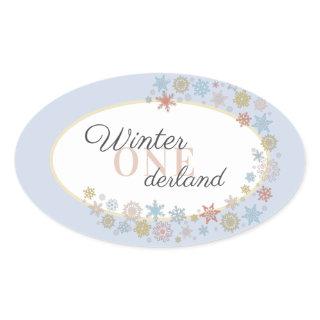 Winter Onederland Snowflake First Birthday Oval Sticker