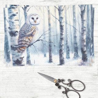 Winter Owl Birch Tree Forest Decoupage Tissue Paper