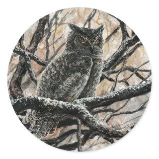 Winter Owl Classic Round Sticker