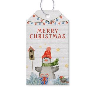 Winter Penguin and Bird Merry Christmas Gift Tags