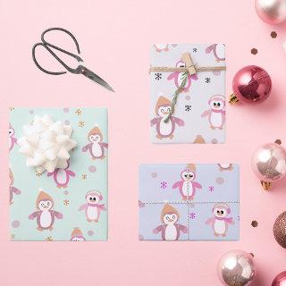 Winter penguin mint pink purple holiday   sheets