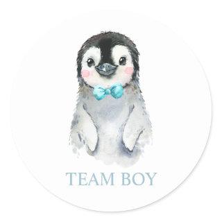 Winter Penguin Team BOY Gender Reveal Game Label