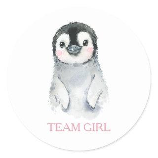 Winter Penguin Team Girl Gender Reveal Game Label